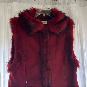 Womens Burgundy Faux Fur Vest Winter Coat Sleeveless Jacket Warm puffy